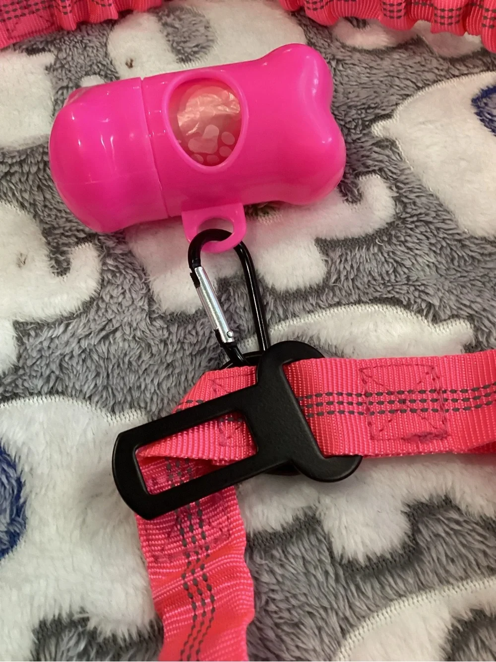 NWOT - Hot Pink Water & Food Btle w/Blk Strap, Leash, Car Restraint, & Collar!!!
